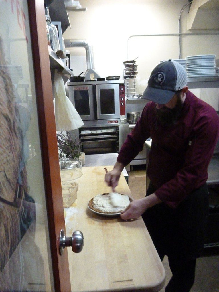 Miccosukee Root Cellar strives to be a farm to table restaurant, buying from several local food growers. Chef Owen Hardin uses Thomasville, GA pecans to make both the ice cream filling and crust of this pie.