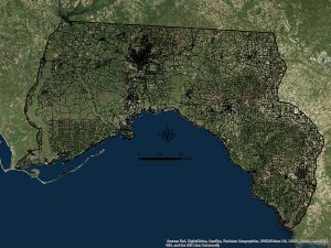 A map showing roads between between the Suwannee and Apalachicola Rivers in Florida.