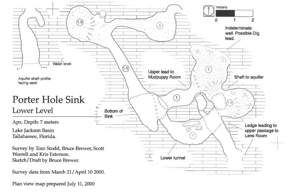 A map of Porter Hole Sink, a sinkhole draining Tallahassee's Lake Jackson.