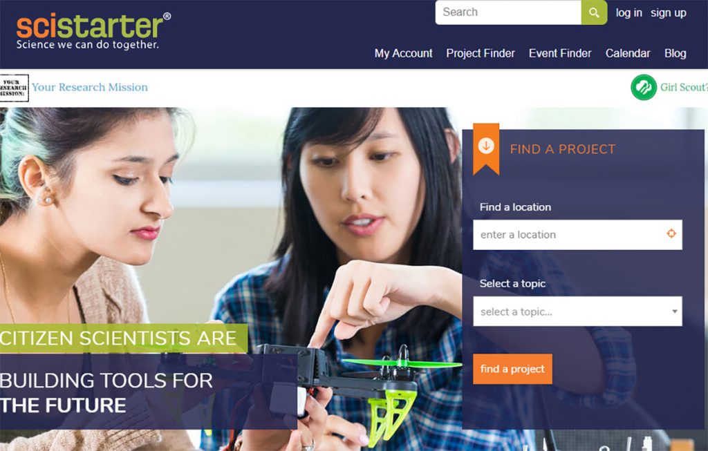 Screenshot of SciStarter, a Citizen Science website