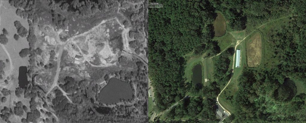 Google Earth images of Fred George Basin Greenway in 1994 (left) and 2019 (right).