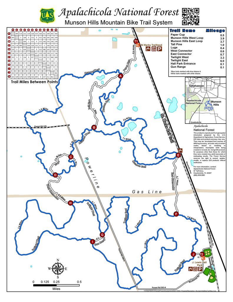 Map of the Munson Sandhills trail system, created by the US Forest Service.