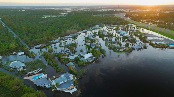 Storm surge from Hurricane Ian floods a coastal area in southwest Florida.